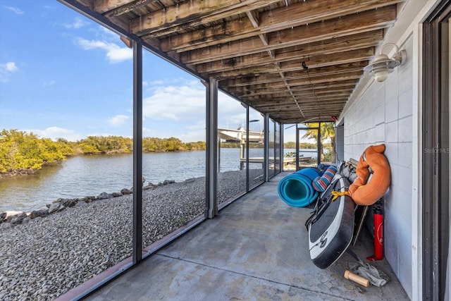 view of patio / terrace with a water view