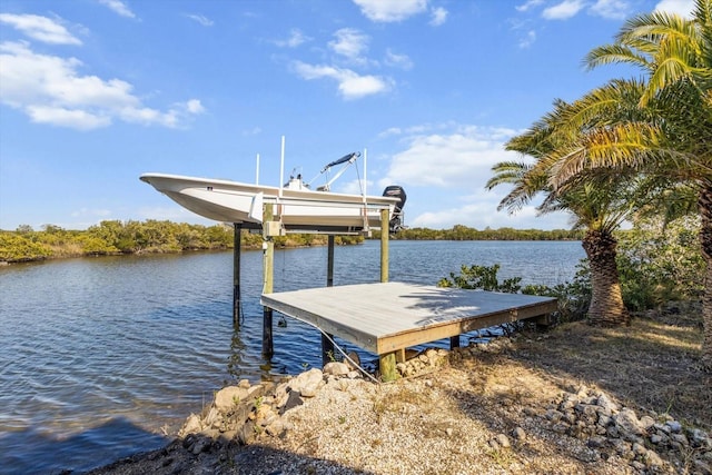 view of dock featuring a water view and boat lift