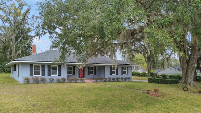 single story home with a front lawn and stucco siding