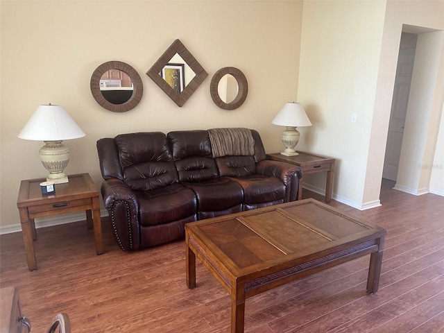 living room with baseboards and wood finished floors