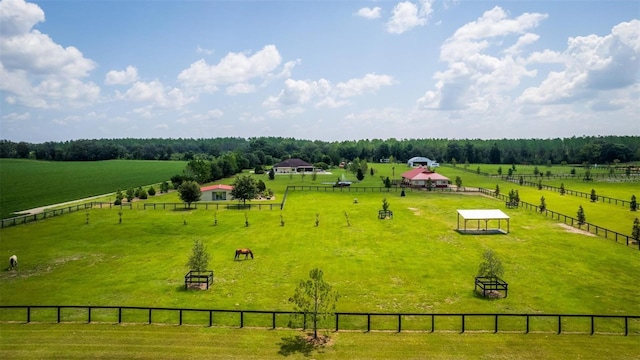 birds eye view of property featuring a rural view