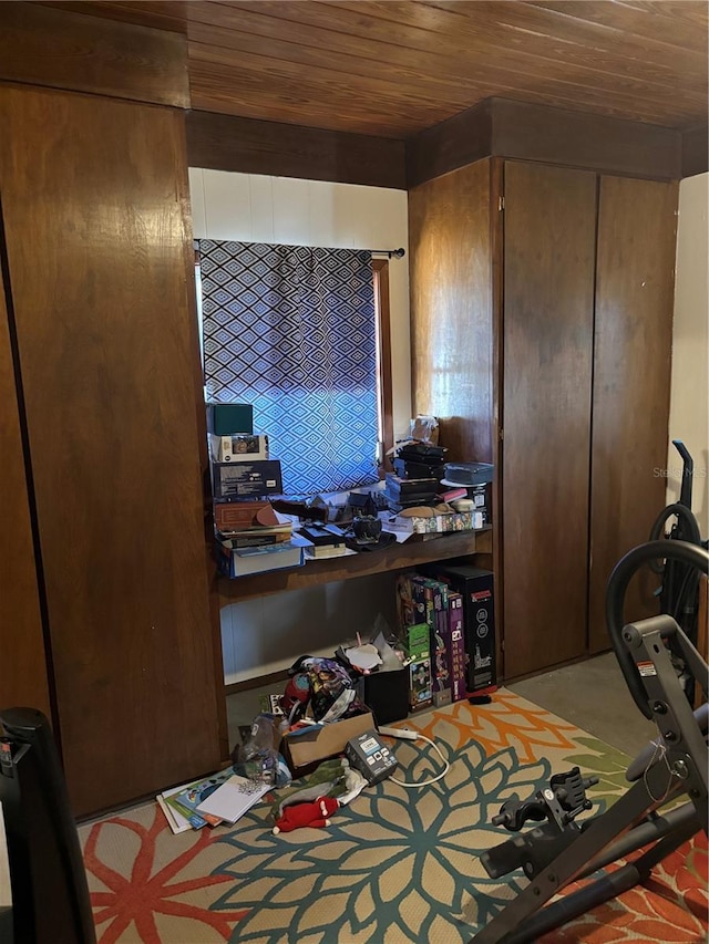 home office featuring wood ceiling