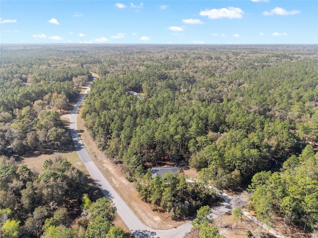 bird's eye view with a wooded view