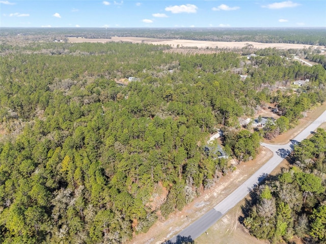 birds eye view of property featuring a forest view