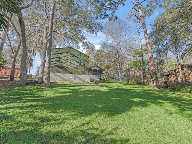 view of yard with a lanai