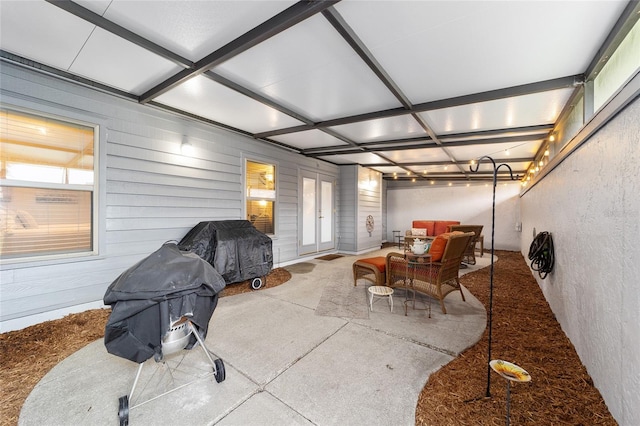 sunroom with coffered ceiling