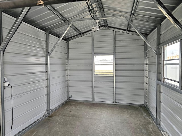 garage with metal wall