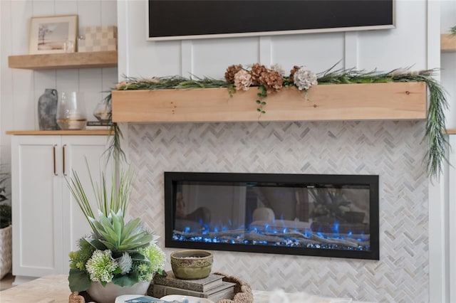 room details with a tile fireplace