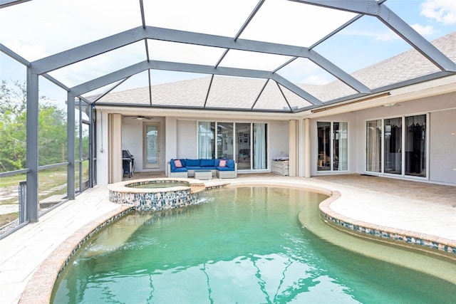 view of pool with an outdoor hangout area, a patio area, a lanai, and area for grilling