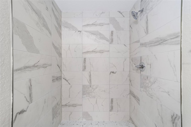 interior details featuring a tile shower