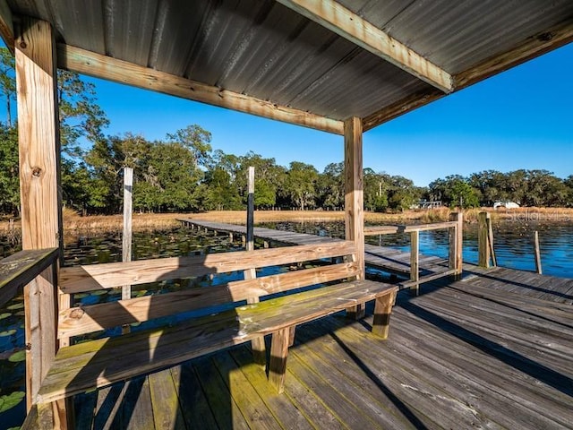 view of dock with a water view