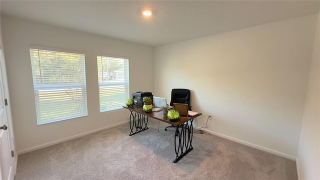 carpeted office space with baseboards