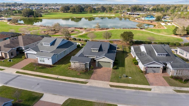 aerial view featuring a water view and a residential view