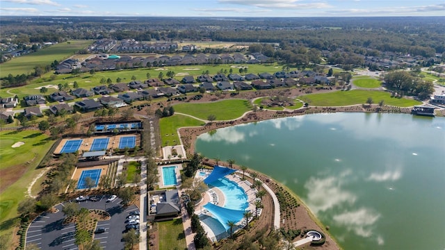 aerial view with a water view and a residential view