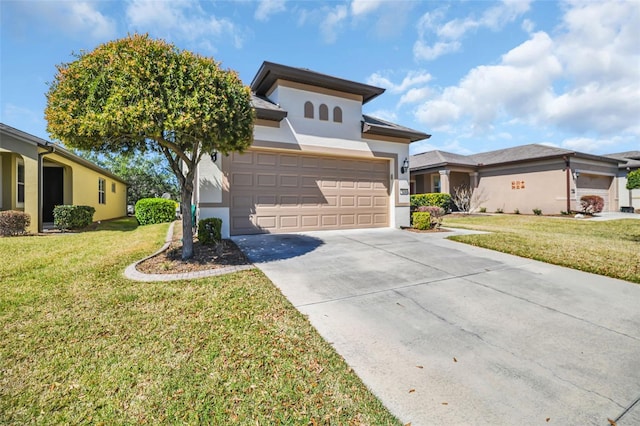 7234 SW 91st Ct, Ocala, FL 34481 - view of front facade with stucco siding, concrete driveway, a front lawn, and a garage