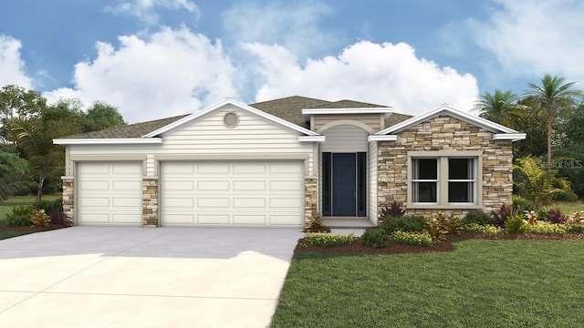 view of front of house featuring a garage, driveway, and a front lawn