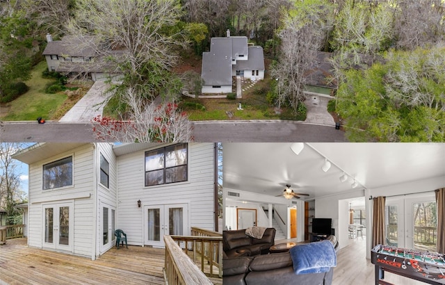 back of house with french doors and a wooden deck