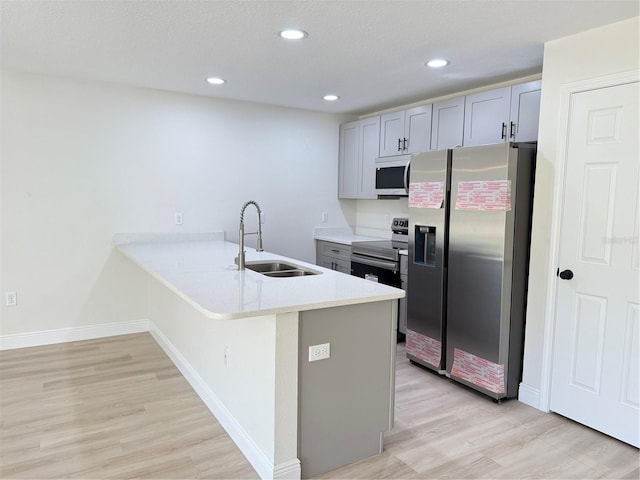 31 Juniper Pass Ln, Ocala, FL 34480 - kitchen featuring appliances with stainless steel finishes, a sink, light wood-style flooring, gray cabinets, and light countertops