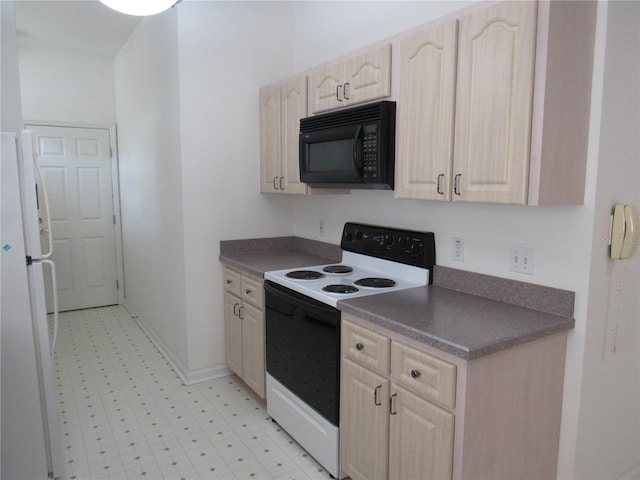 2459 NW 55th Avenue Rd, Ocala, FL 34482 - kitchen with light brown cabinetry, white appliances, light floors, and dark countertops