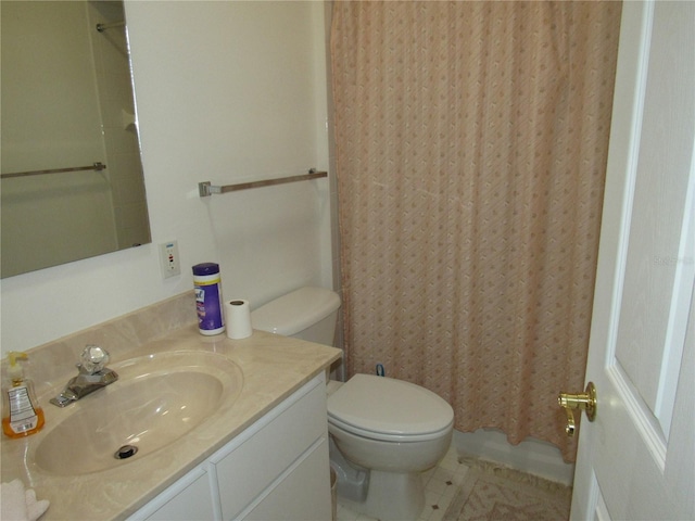 2459 NW 55th Avenue Rd, Ocala, FL 34482 - full bath with curtained shower, vanity, toilet, and tile patterned floors
