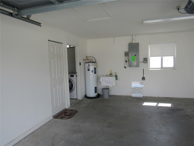 2459 NW 55th Avenue Rd, Ocala, FL 34482 - garage featuring a garage door opener, washer / clothes dryer, water heater, a sink, and electric panel