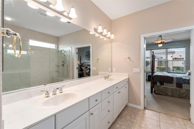 full bath featuring a sink, tile patterned flooring, ensuite bath, and visible vents