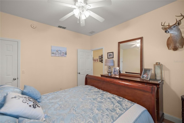 bedroom with visible vents and a ceiling fan