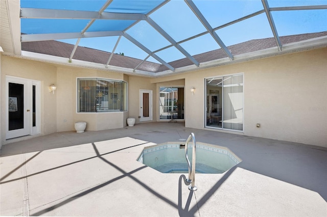 view of pool featuring a patio and a lanai