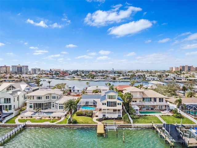 aerial view with a water view