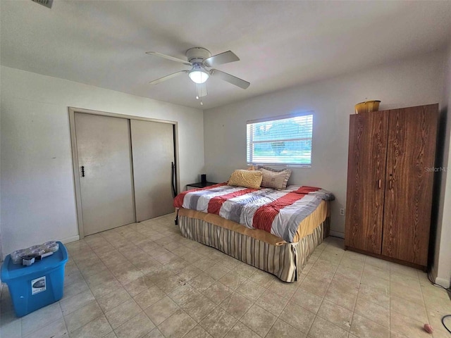 bedroom with a closet and ceiling fan