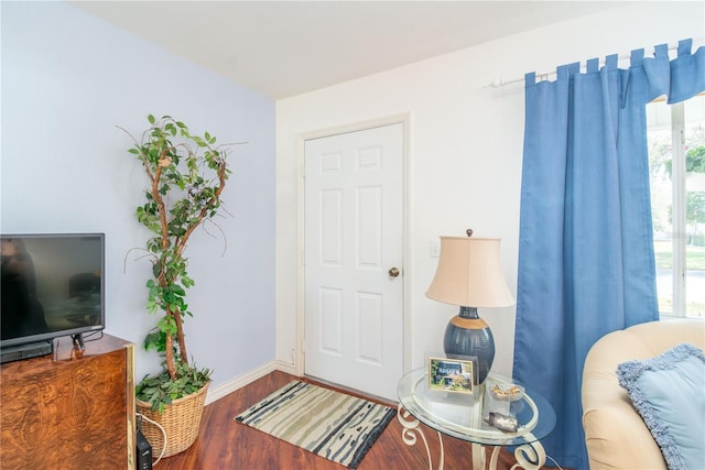 interior space with baseboards and wood finished floors