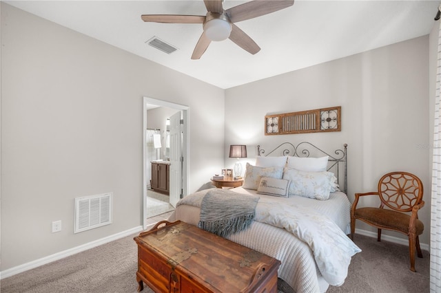 bedroom featuring carpet flooring, visible vents, and baseboards