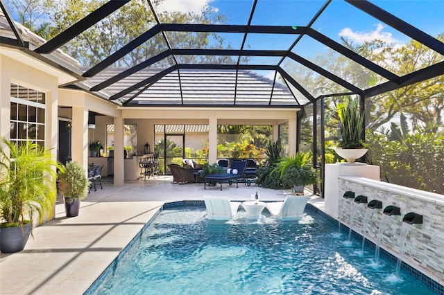 view of swimming pool with a patio