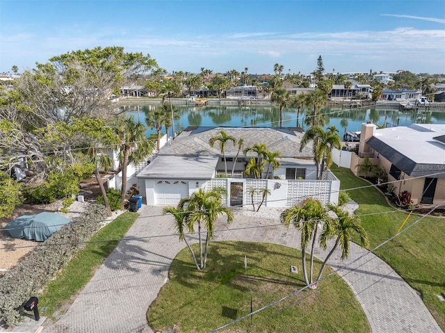 aerial view with a water view