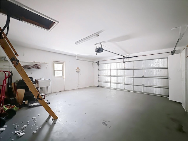 garage with a garage door opener