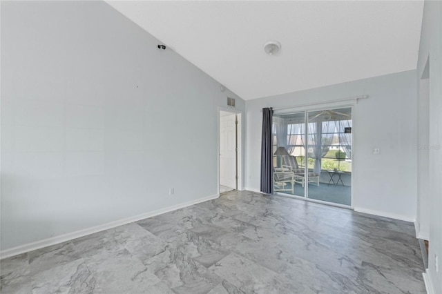 5347 NW 20th Pl, Ocala, FL 34482 - empty room featuring high vaulted ceiling, marble finish floor, baseboards, and visible vents