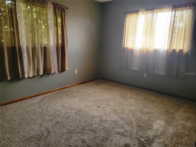 spare room featuring carpet and baseboards