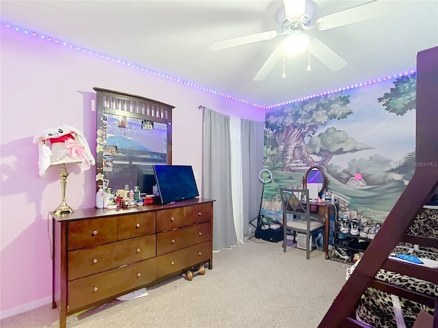 bedroom featuring carpet floors and a ceiling fan