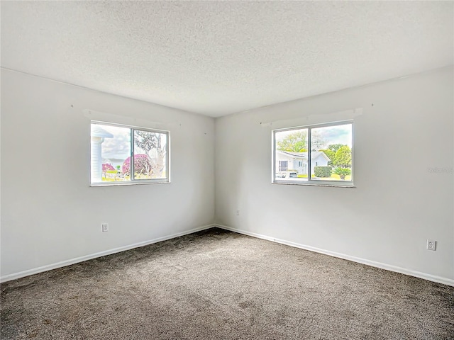 carpeted empty room with a textured ceiling, baseboards, and a wealth of natural light