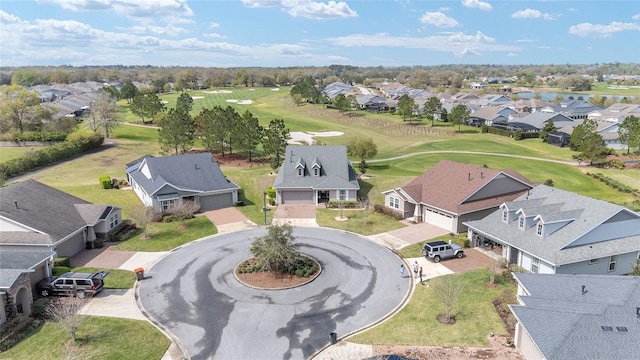 birds eye view of property featuring a residential view and golf course view