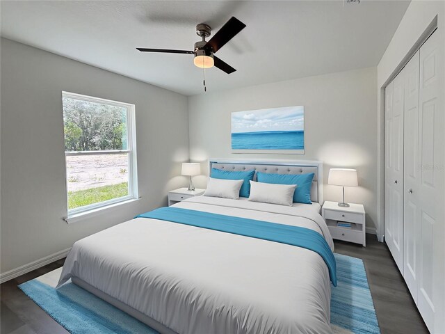1370 SW Obee Ridge Rd, Dunnellon, FL 34432 - bedroom with a closet, wood finished floors, and ceiling fan