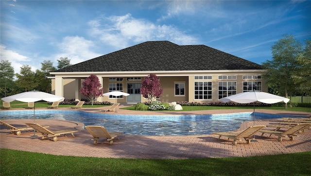 community pool with a patio area