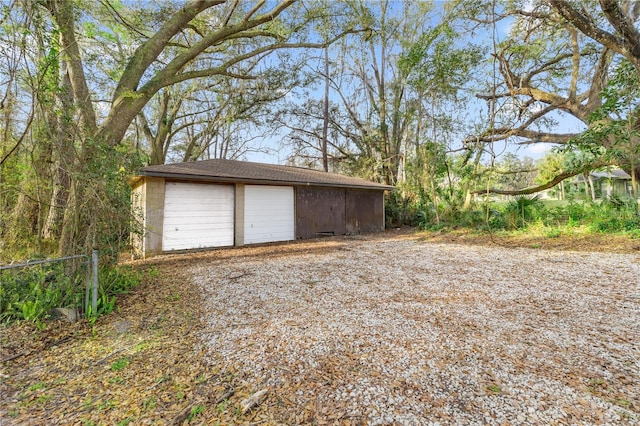 view of detached garage