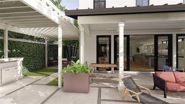 view of patio / terrace with a balcony and a pergola