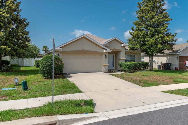 4954 SW 40th Pl, Ocala, FL 34474 - ranch-style house featuring an attached garage, a front yard, stucco siding, and driveway