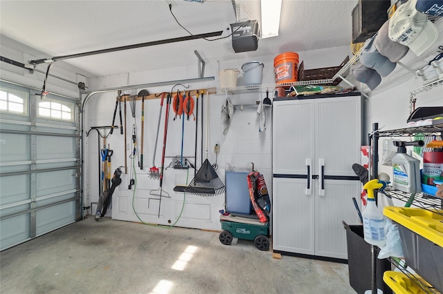 garage with a garage door opener