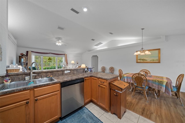 kitchen with stainless steel dishwasher, a sink, and visible vents