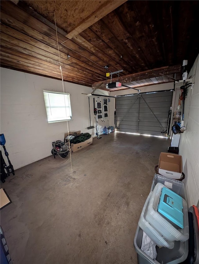 garage with wooden ceiling