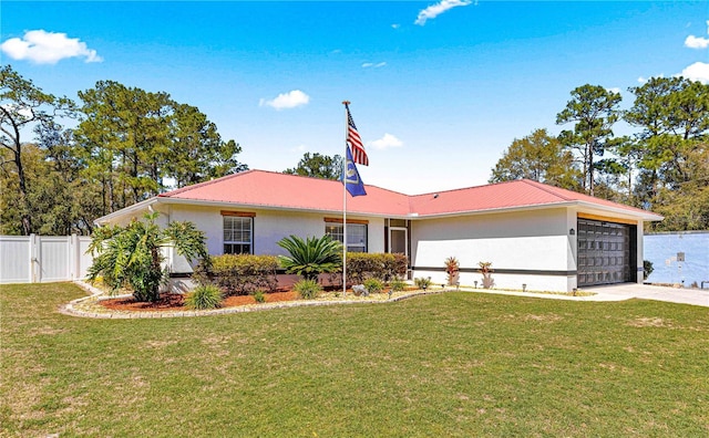 1192 NE 130th Ter, Silver Springs, FL 34488 - ranch-style house featuring an attached garage, concrete driveway, stucco siding, and metal roof