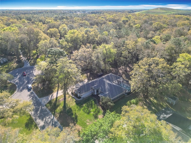 bird's eye view featuring a forest view